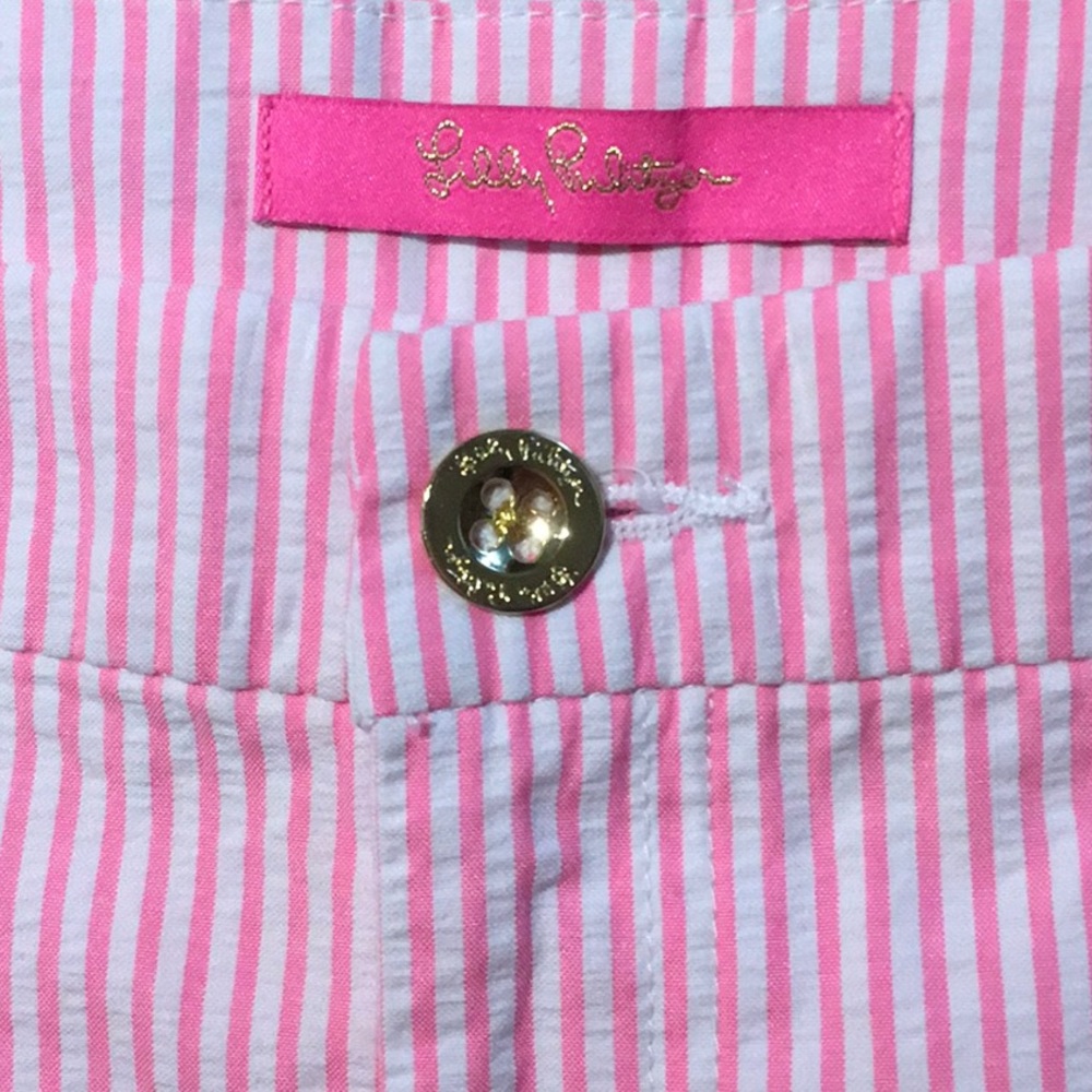 LILLY PULITZER “KELLY PINK” PINSTRIPE SHORTS GOLD HARDWARE - Picture 5 of 10